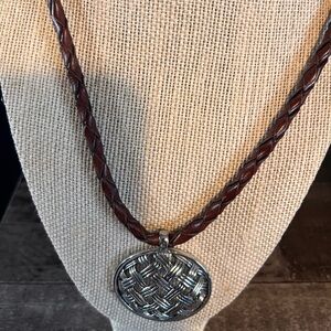 Brown Braided Ralph Lauren Necklace with Silver Pendant